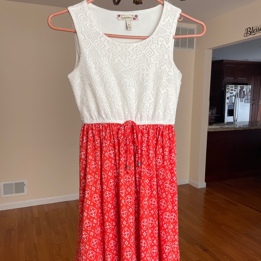 Pink&White Dress Size 10 Lace and Cotton Very soft! Two bows: front & back